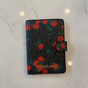 Michael Kors Logo Passport Case with Rose Design